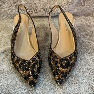 Betsey Johnson Clark Leopard Sparkling Rhinestone Slingback Pumps Brown Women 8